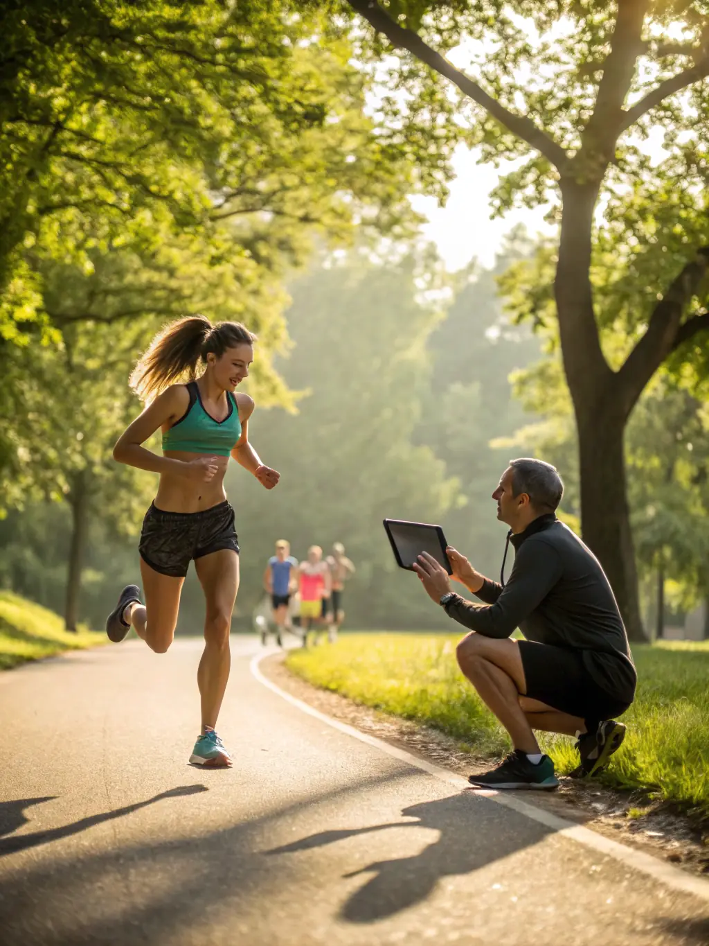A runner receiving personalized coaching and feedback from a PTC trainer during a one-on-one session, highlighting the individualized support offered.