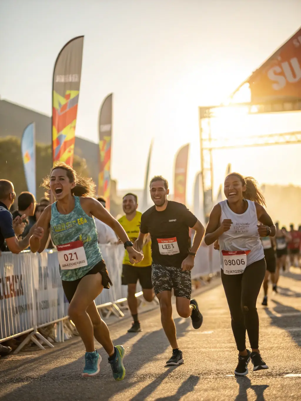 Participants gathered at the starting line of a trail race in Chamonix, France, with PTC banners visible, illustrating the club's involvement in international events.